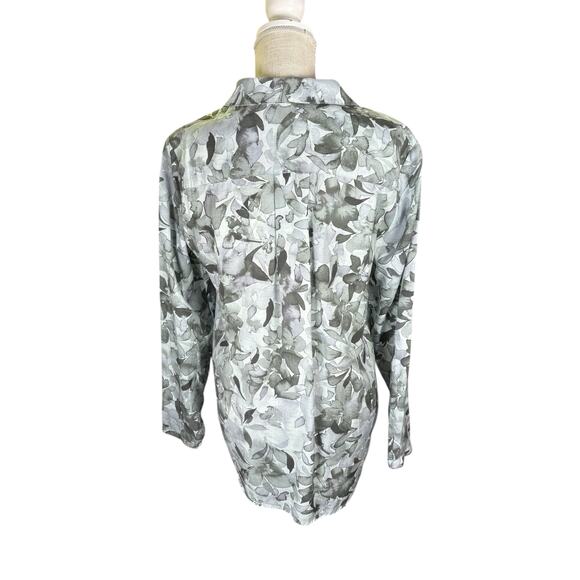 Cloth & Stone Floral Long Sleeve Button Up Women's Medium Gray Tencel Bloomcore - Picture 4 of 7
